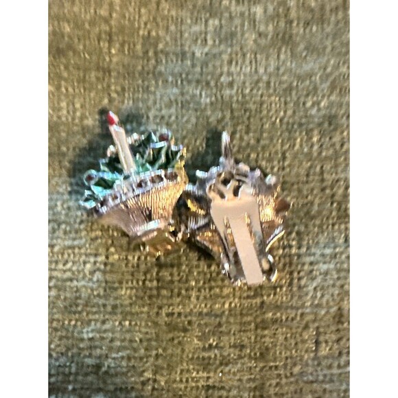Clip On Earrings Christmas Tree Candles Bells Drum Silver Gold Plate Lot 4 Pairs - Picture 10 of 11